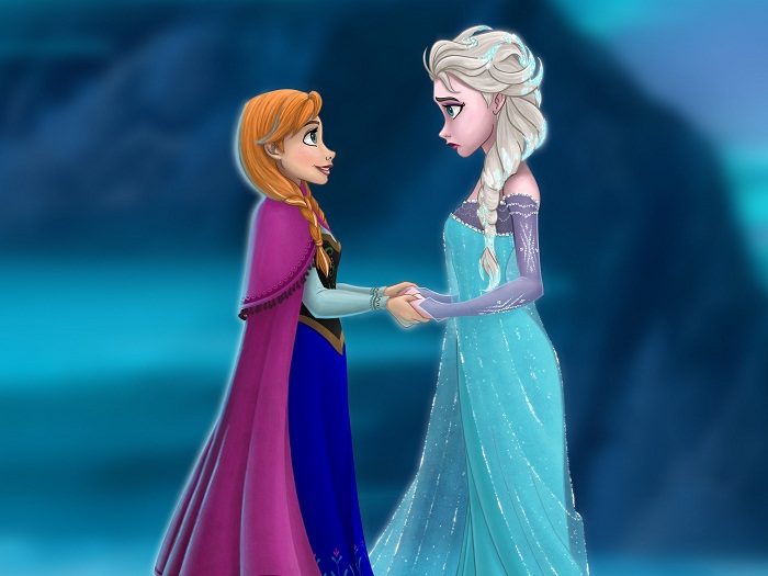 anna and elsa holding hands